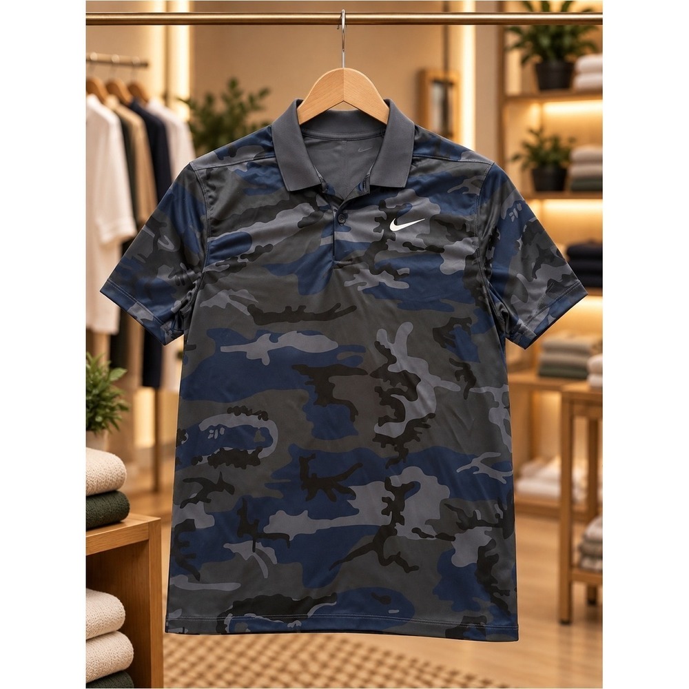 Nike Mens Dri-FIT Camo Performance Golf Polo Navy Gray DV7904-015 L